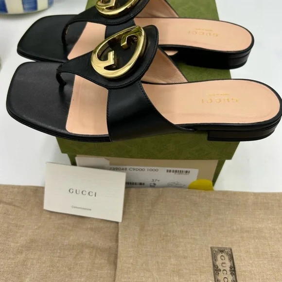 Women’s Gucci, blonde GG leather thong Sandals size 37.5 made in Italy - Picture 7 of 11